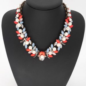 Neon Orange Pearl Collar Choker Necklace
