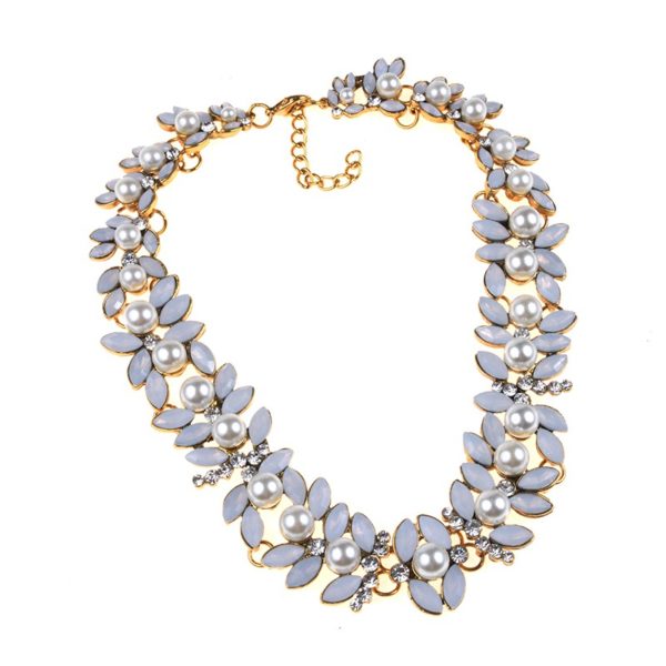 Alora NZ Gorgeous Neon Orange Crystal Bib Imitation Pearl Collar Choker Necklaces For Women