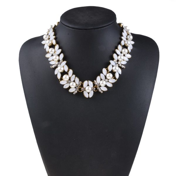 Alora NZ Gorgeous Neon Orange Crystal Bib Imitation Pearl Collar Choker Necklaces For Women