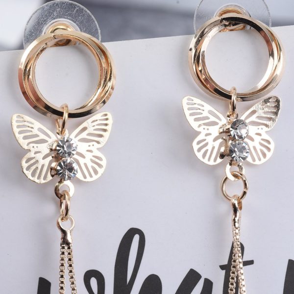 Buy womens jewellery online at Alora New Zealand | Korean Retro Butterfly Opal Long Earrings Fashion Round Brincos Statement Crystal Earrings
