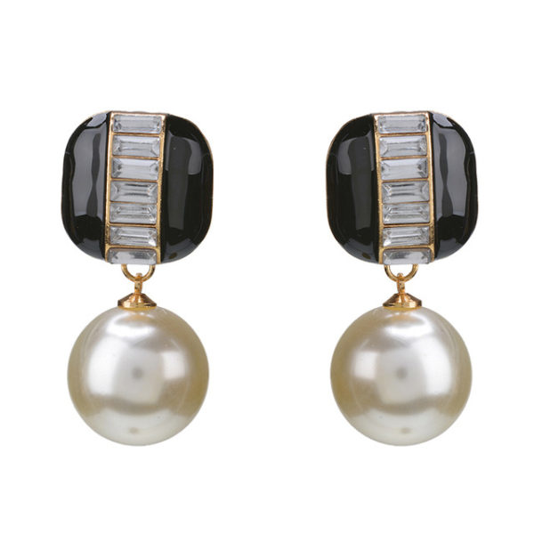 Online Jewellery Store New Zealand | Gold & Black Imitation Pearl Drop Earrings Crystal Earring Jewelry For Women | Shop Online