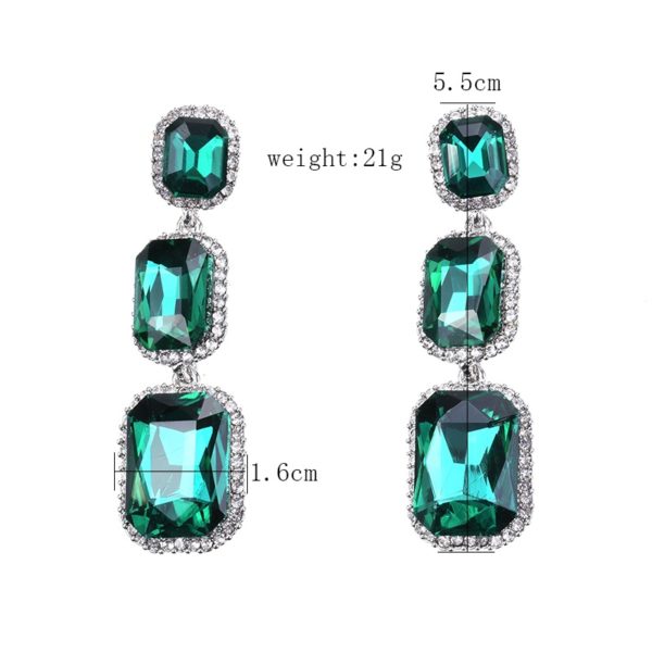 Rings | Earrings | Bracelets | Chains | Pendants | NZ Fashion Big Green Glass Earrings For Women Female Wedding Statement Earring Jewelry