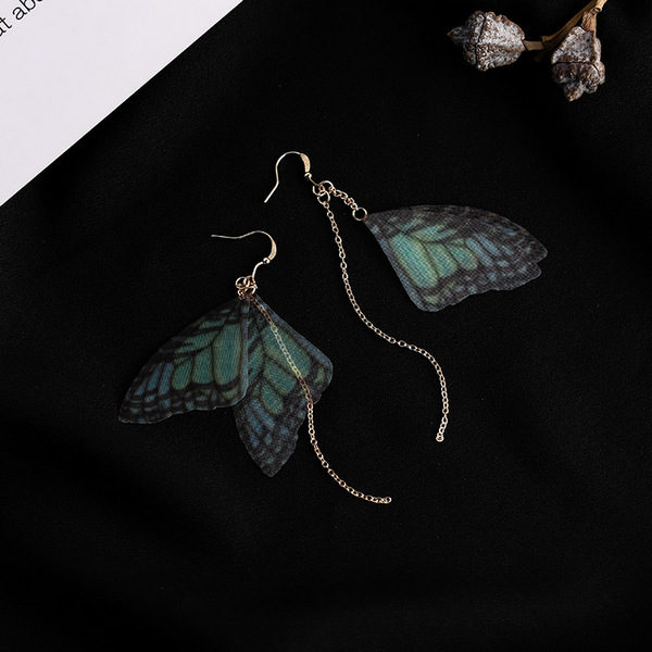 Buy Jewellery Online New Zealand | Vintage Temperament Handmade Earrings For Women Brinco Green Yarn Butterfly Metal Chain Long Earrings
