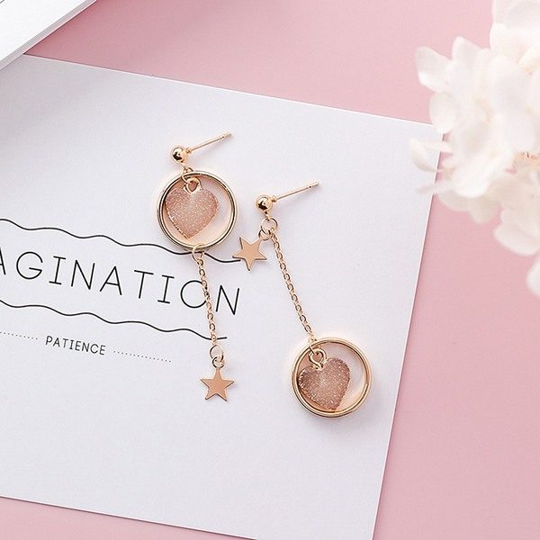 Jewellery | Rings | Necklaces | Bangles & Bracelets |Charm | NZ | Sweet Korean Colourful Stone Love Heart Earrings For Girls | Alloy Circle Star Earrings