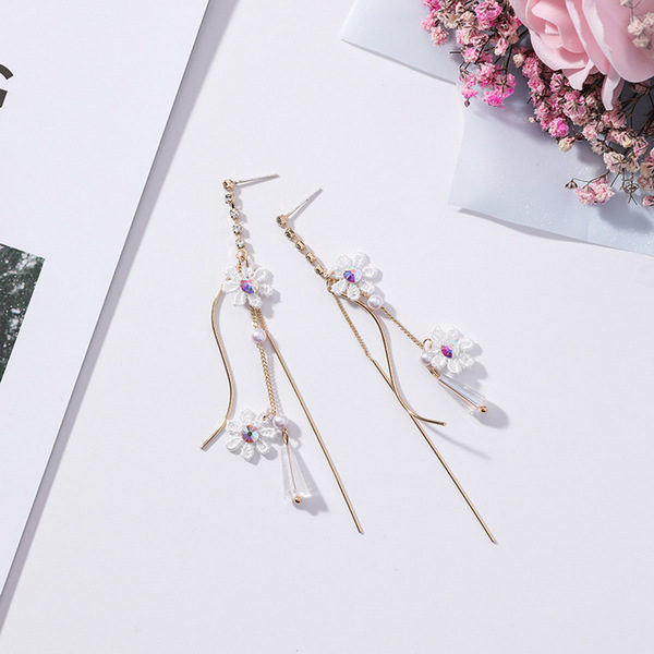 Jewellery | Rings | Earrings | Pendants | Necklaces | Body Jewellery | Charm | NZ | Korean Style Lace Flower Long Tassel Earrings For Women