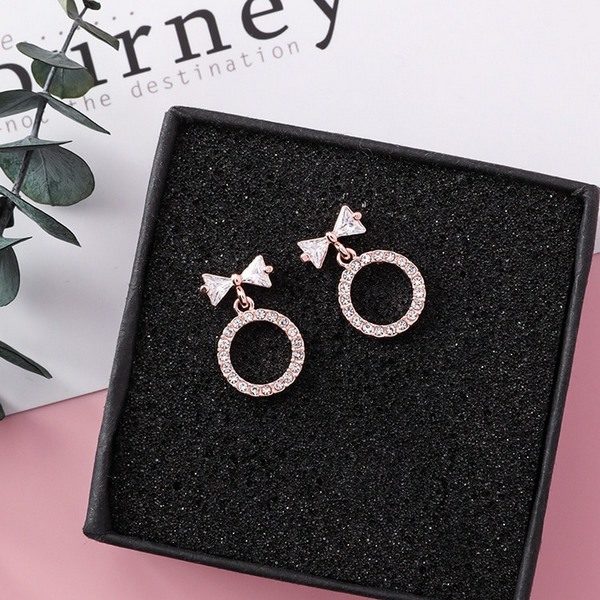 Costume Jewellery NZ Shop Online| Shiny Zircon Bowknot Geometric Drop Dangle Earrings For Women Cute Rhinestone Circle Small Fine Jewelry