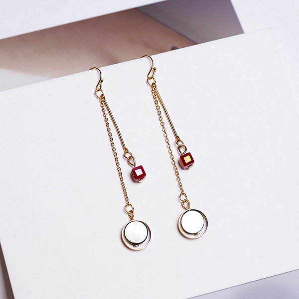Buy Jewellery Online New Zealand |2019 Elegant Red Cubes and Simple Circle Round Shell Earrings For Women Delicate Red Rhinestone boucles d'oreilles