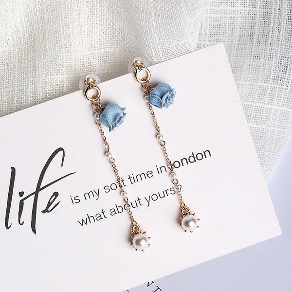 Hot New Style Korean Beautiful Flower Perl Long Chain Tassel Drop Earrings Simple Simulated Pearl Fashion | Jewellery and Charms New Zealand