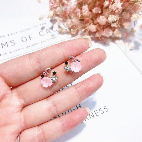 Korean Cute Sweet Lovely Shell Flower Stud Earrings Shiny Colorful Rhinestone Gift | Buy Online From The Largest Range Of Jewellery Collection In New Zealand