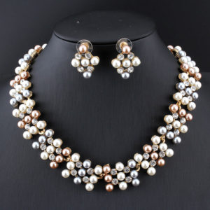 Imitation Pearl Necklace Earrings Set -01