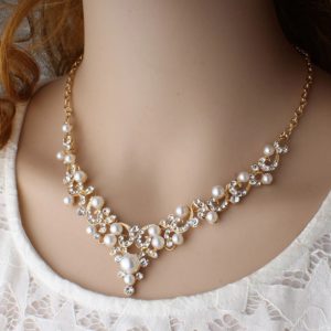 Imitation Pearl Necklace Earrings Set -05