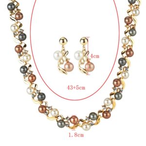 Imitation Pearl Necklace Earrings Set -07